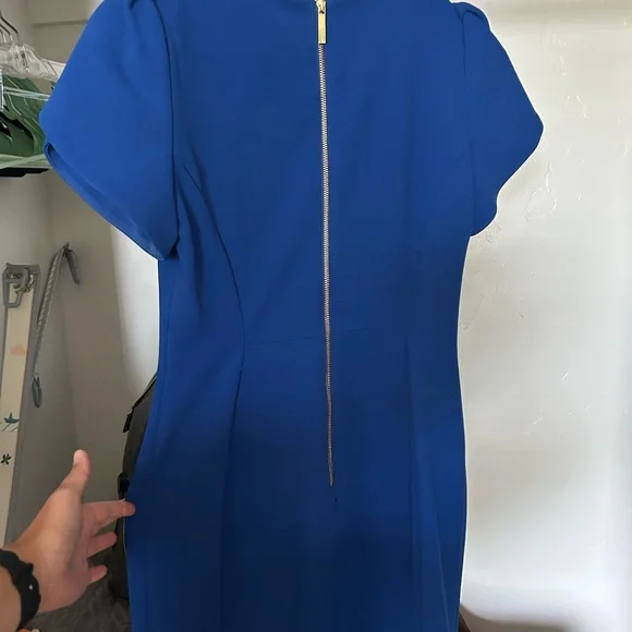 Calvin Klein Blue Puff Sleeve Sheath Dress - Picture 2 of 3